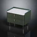 Modern Green Nightstand With White Marble Top Two Drawers And Metal Legs