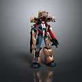 Detailed Mechanical Robot Character Featuring Brown Red Armor And Weapon In Standing Pose