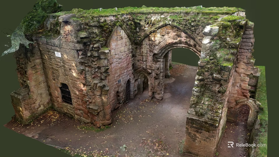 Ancient Stone Ruins Featuring Arched Doorway And Moss Covered Historical Walls 3d model 