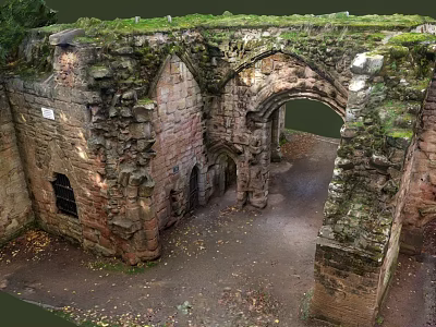 Ancient Stone Ruins Featuring Arched Doorway And Moss Covered Historical Walls 3d model