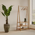 Home Interior With Large Green Plant In Ceramic Pot Wooden Coat Rack And Blinds