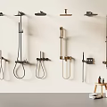 Various Modern Shower Heads With Handheld Overhead And Fixed Mounts And Bathroom Accessories