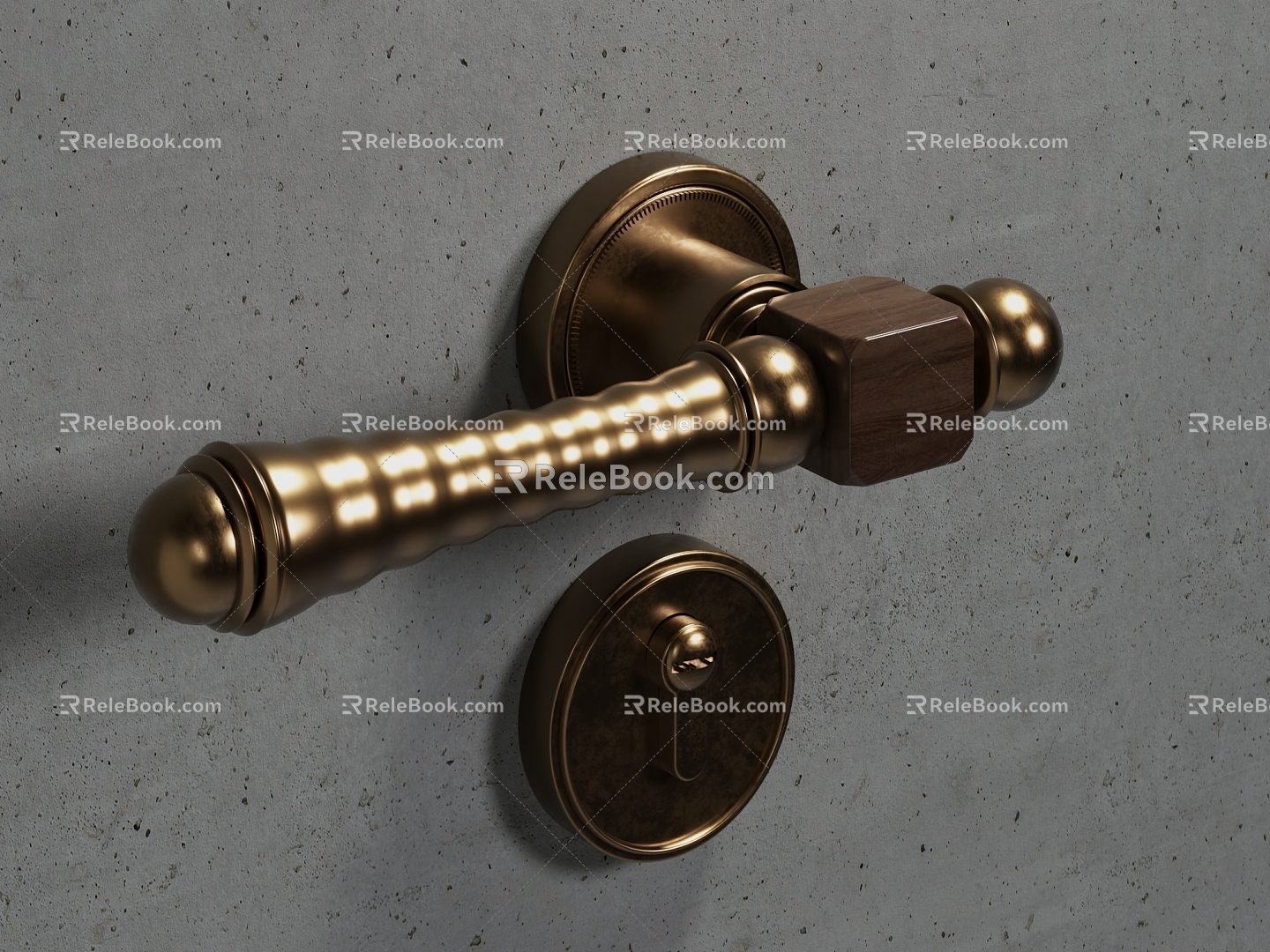 Retro door handle lock hardware pendant door lock 3d model