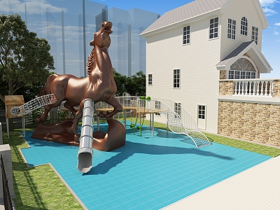 Kindergarten Lego Horse Toys Wooden Toys Outdoor School Corridor Slide Playground Climbing Drill Climbing Cage Fence 3d model