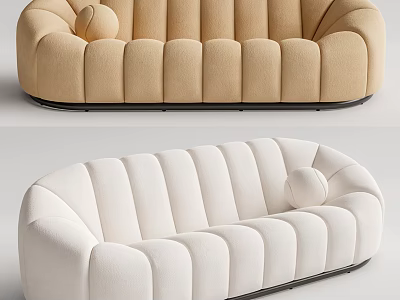Modern Sectional Sofa with Curved Design Tufted Details and Round Pillow in Neutral Tones 3d model