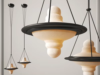 Stylish Modern Black Metal Frame Chandeliers With Beige Lampshade Pendant Design 3d model