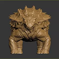 Detailed Golden Ankylosaurus Dinosaur Model With Spikes Holes On Black Background