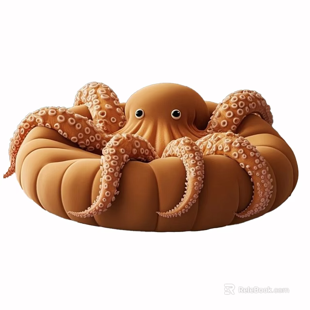 Cute Orange Octopus Shaped Bean Bag Chair With Curly Tentacles For Home Comfort 3d model 