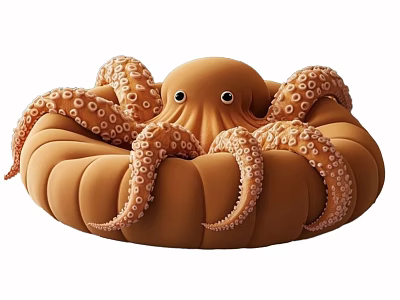 Cute Orange Octopus Shaped Bean Bag Chair With Curly Tentacles For Home Comfort 3d model