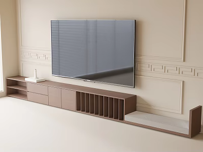 Modern Wooden TV Cabinet With Large TV Wall Molding Storage Drawers And Open Shelves 3d model