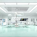 Modern Operating Room With Surgical Lights Operating Table Green Floor And Medical Equipment