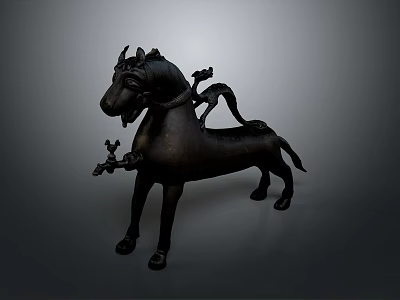 Decorative Black Horned Mythical Horse Sculpture Featuring Dragon Figure On Back 3d model