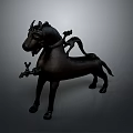Decorative Black Horned Mythical Horse Sculpture Featuring Dragon Figure On Back
