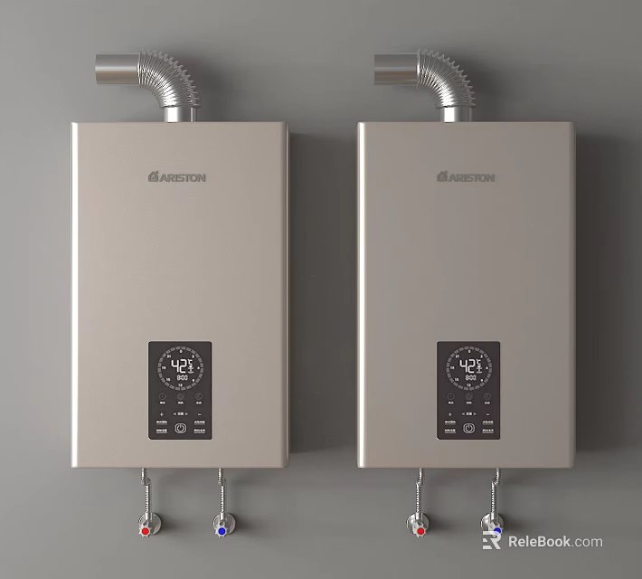 Two Silver Vanward Gas Water Heaters With Digital Displays And Wall Mounted Design 3d model 
