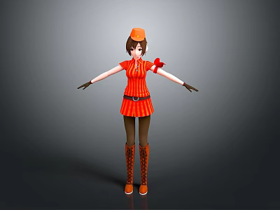 3D Character Model With Orange Hat Striped Dress Brown Boots And Red Bow 3d model