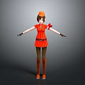 3D Character Model With Orange Hat Striped Dress Brown Boots And Red Bow