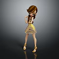 Game Movie Character With Brown Hair In Yellow White Striped Dress And Gold High Heels
