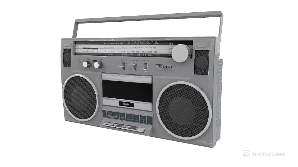 Vintage Gray Radio With Large Speakers Control Knobs And Display Screen 3d model 