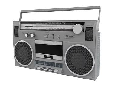 Vintage Gray Radio With Large Speakers Control Knobs And Display Screen 3d model