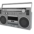 Vintage Gray Radio With Large Speakers Control Knobs And Display Screen