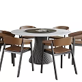 Modern Round Dining Table And Brown Chairs With White Tabletop And Black Base 3d model