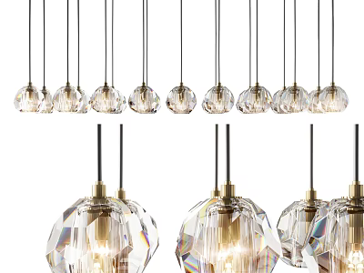 Modern Crystal Pendant Lights With Faceted Transparent Design And Golden Metal Brackets 3d model