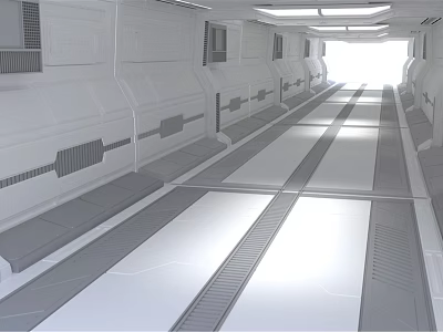 Modern Office Corridor With Bright Lighting Sleek Walls And Linear Floor Patterns 3d model