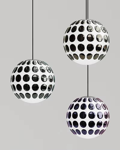Stylish Spherical Pendant Lights With Black And Purple Circular Patterns 3d model