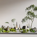 Indoor Miniature Landscape Decorative Tray With Green Moss Stones Trees And White Deer Statue