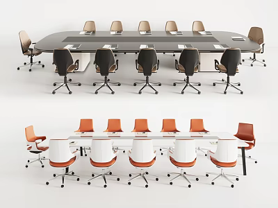 Modern Conference Room Featuring Long Meeting Table And Multiple Ergonomic Chairs 3d model