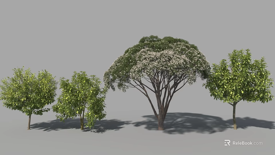 Tall Arbor Tree With Lush Green Canopy And Surrounding Small Trees 3d model