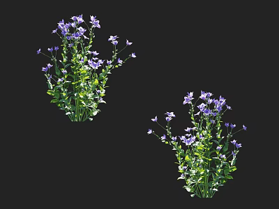 Vibrant Purple Flowers with Lush Green Leaves in Two Garden Clusters 3d model
