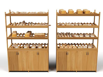 Wooden Display Shelves With Multi-tiered Racks For Organized Bread Storage Cabinets 3d model