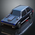 Retro Two Door Car With Black Body Front Grille Blue Headlights Red Tail Lights