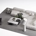 Cozy White Curved Leisure Sofa Set With Marble Coffee Table Green Plant And Floor Lamp