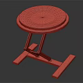 Modern Stool With Brown Padded Seat And Blue Trim On Metal Frame