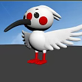 Cartoon White Bird with Red Feet Cheeks Black Beak Spread Wings Gray Ground Blue Sky
