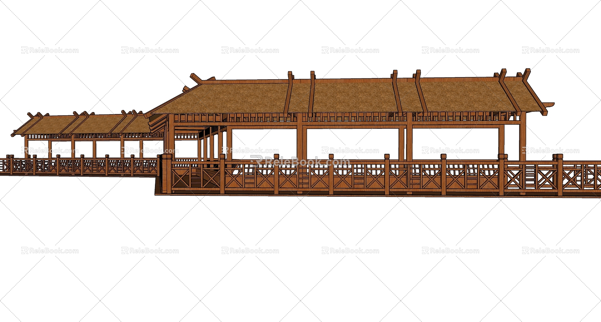 New Chinese style corridor frame view lotus corridor steel wood structure model