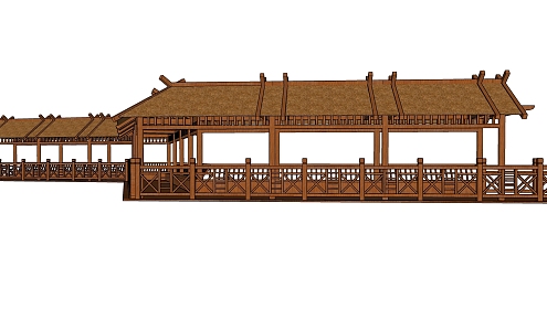 New Chinese style corridor frame view lotus corridor steel wood structure 3d model