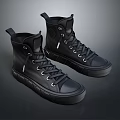 Black High Top Leather Shoes With Lace Up Design And Thick Sole