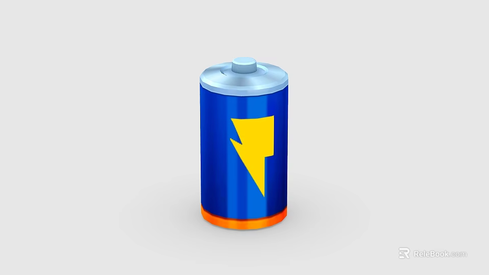 Blue Household Battery For Daily Use With Yellow Lightning Symbol And Orange Base 3d model 