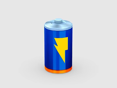 Blue Household Battery For Daily Use With Yellow Lightning Symbol And Orange Base 3d model