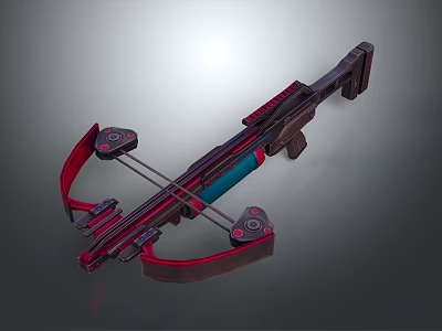 Futuristic Mechanical Crossbow Design With Red Blue Accents Bowstring And Grip 3d model