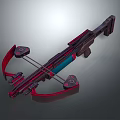 Futuristic Mechanical Crossbow Design With Red Blue Accents Bowstring And Grip