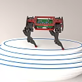Smart Black And Red Four Legged Machine On White Multilayered Circular Platform With Blue Lines 3d model