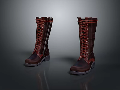 Daily Necessities Brown Leather Lace Up Boots For Casual Wear 3d model