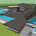 Modern Architectural Design With Courtyard Open Space Swimming Pool And Glass Elements 3d model