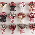 Beautiful Floral Display Featuring Assorted Colorful Bouquets with Elegant Wrapping and Decorative Ribbons