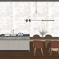 Modern Island TAISCO Dining Table and Chair Chandelier 3d model