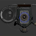 Heavy Futuristic Weapon With Mechanical Structure Green Bullet Chain And Metallic Barrel